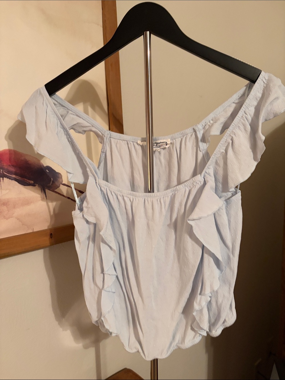Light Blue Ruffle Off-Shoulder Women's Crop Top